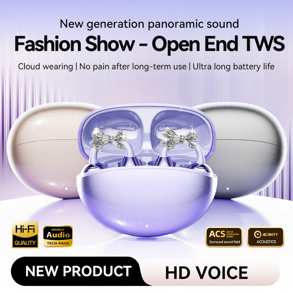 Butterfly Earring Wireless Earphones Open-Ear AI Translation HD Calls Touch Control for Bedside Audio, Alarms and Room Entertainment