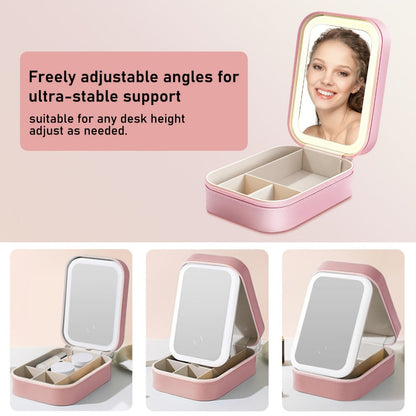 Lighted Makeup Mirror with Travel Case Cosmetic Organizer 3-Color LED Light 1200mAh, for Makeup, Travel and Everyday Vanity Use