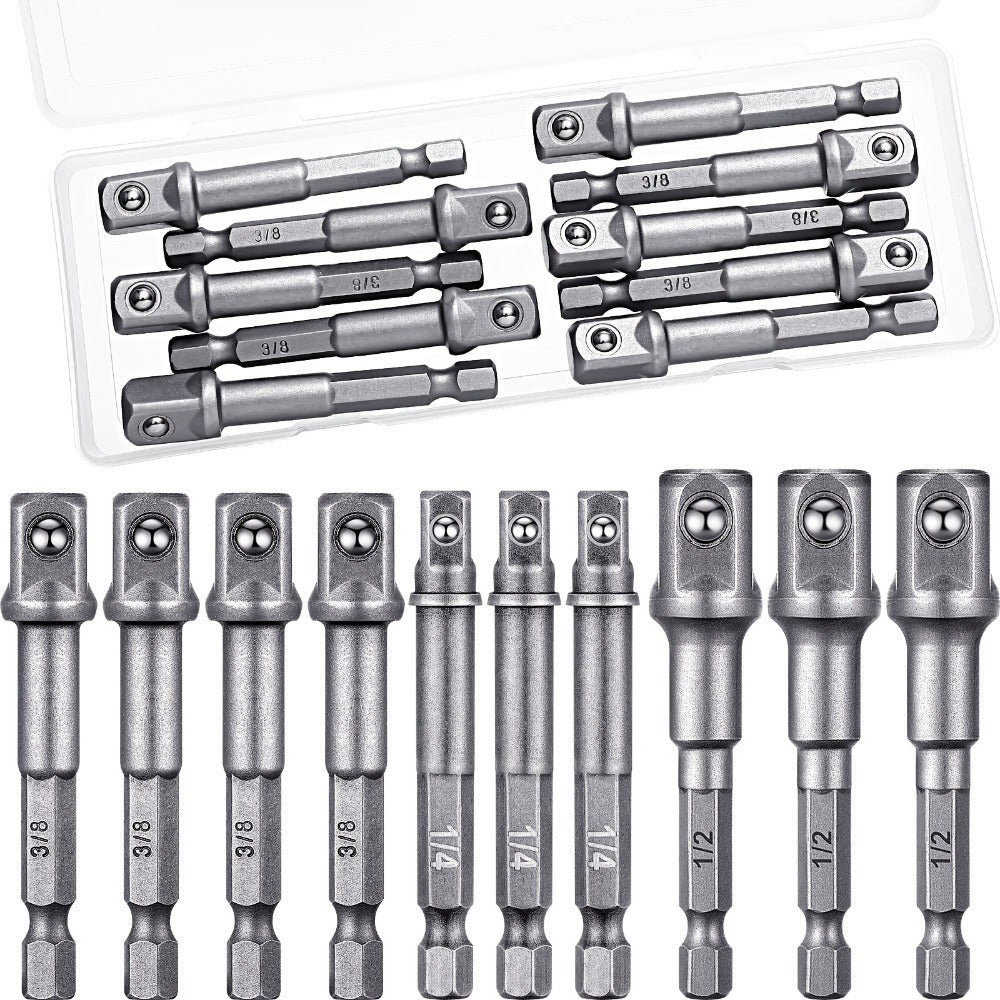 Impact Socket Adapter Set – 1/2" 3/8" 1/4" Square Drive Hex Bit Adapter for Drills & Impact Drivers, Extension Socket Converter