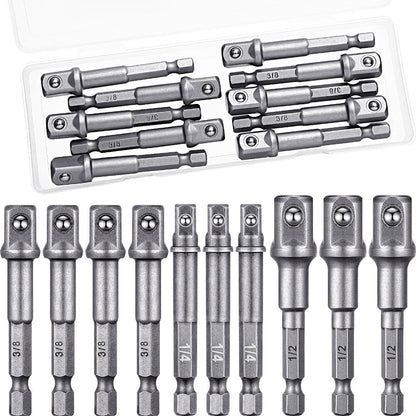 Impact Socket Adapter Set – 1/2" 3/8" 1/4" Square Drive Hex Bit Adapter for Drills & Impact Drivers, Extension Socket Converter