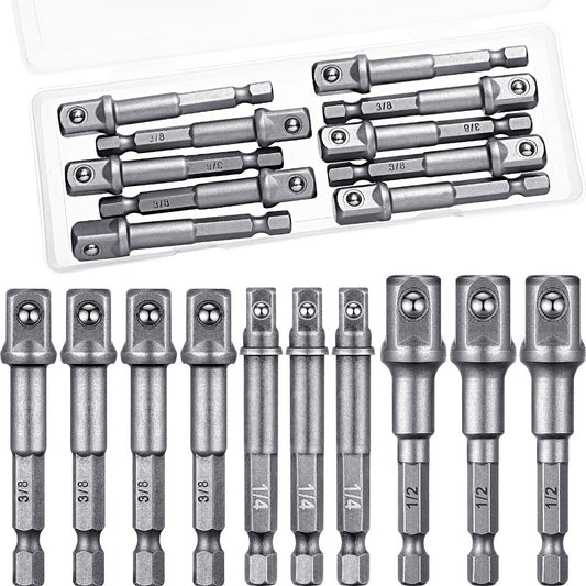 Impact Socket Adapter Set – 1/2" 3/8" 1/4" Square Drive Hex Bit Adapter for Drills & Impact Drivers, Extension Socket Converter