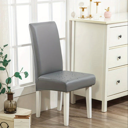Chair Cover Set of 4 or 6 Stretch PU Leather Dining Slipcovers in Nine Available Color Choices