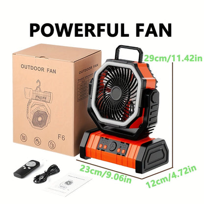 Tent Fan with LED Light 20000mAh Battery – 4-Level Brightness, Multi-Speed Rotatable Portable Tent Fan for Camping, Outdoor, Office & Home