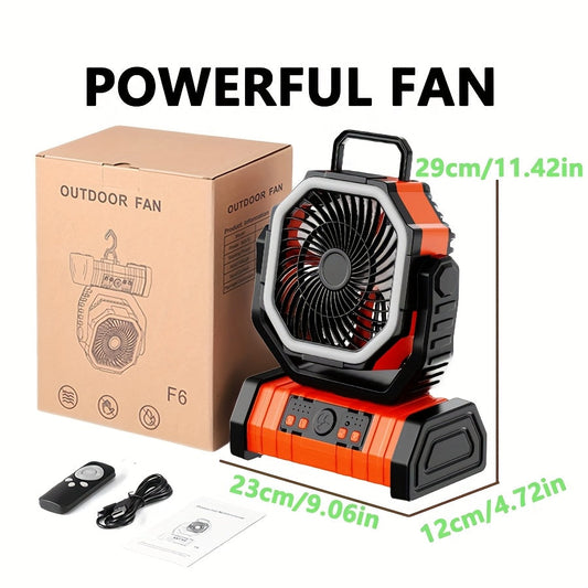 Tent Fan with LED Light 20000mAh Battery – 4-Level Brightness, Multi-Speed Rotatable Portable Tent Fan for Camping, Outdoor, Office & Home