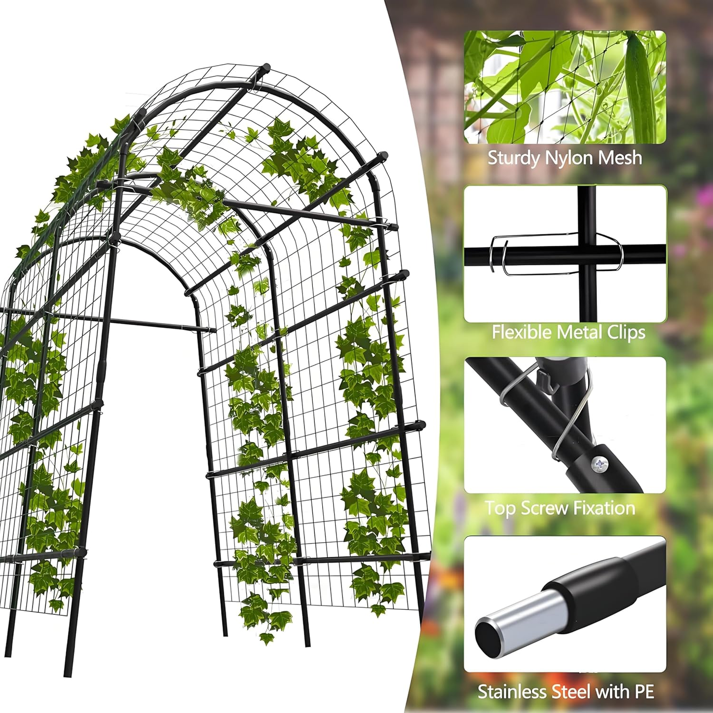 Steel Garden Trellis Arch 7ft PE-Coated Climbing Plants Vegetables