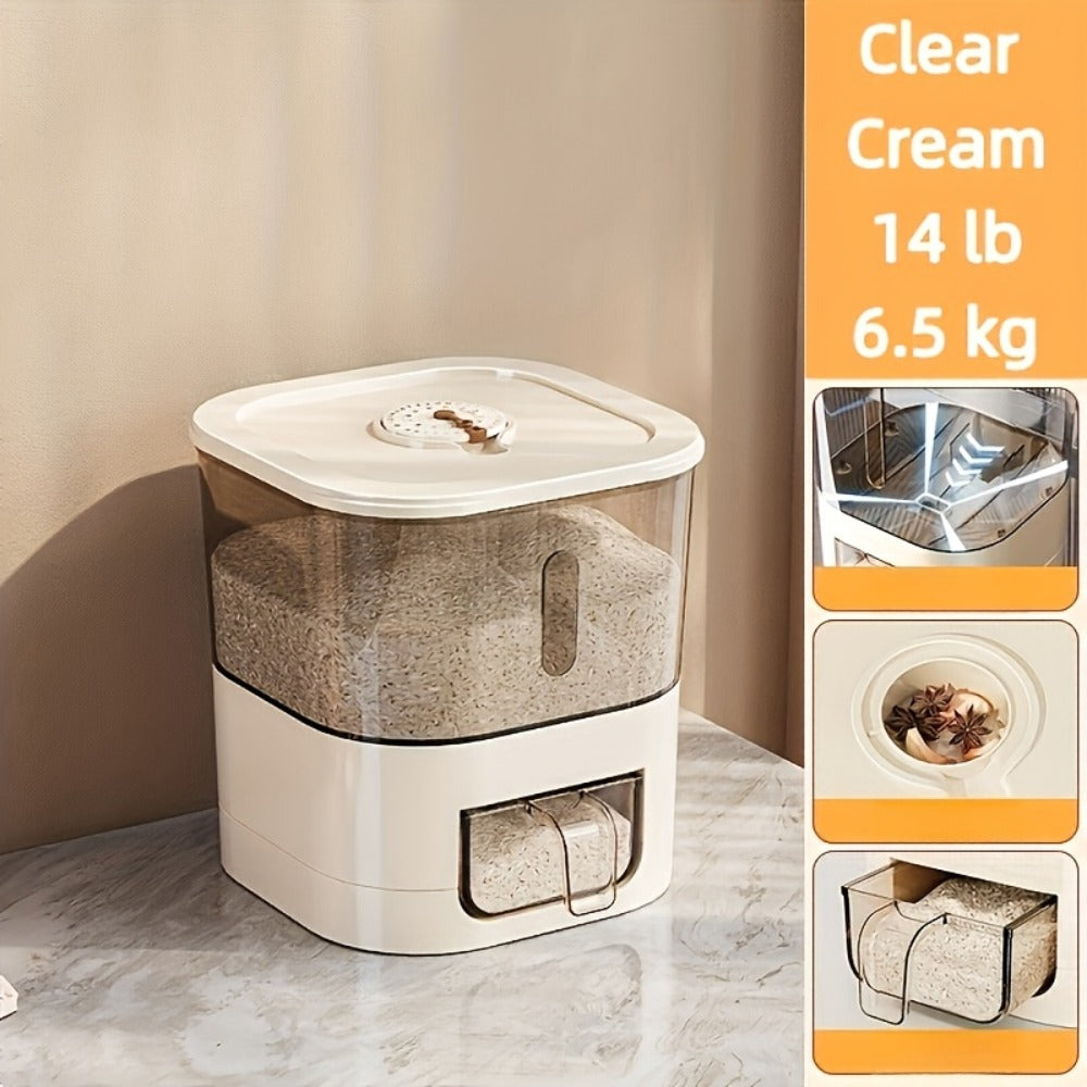 Airtight Rice Container with Measuring Cup, Large Moisture-Proof Rice Dispenser for Rice, Grains