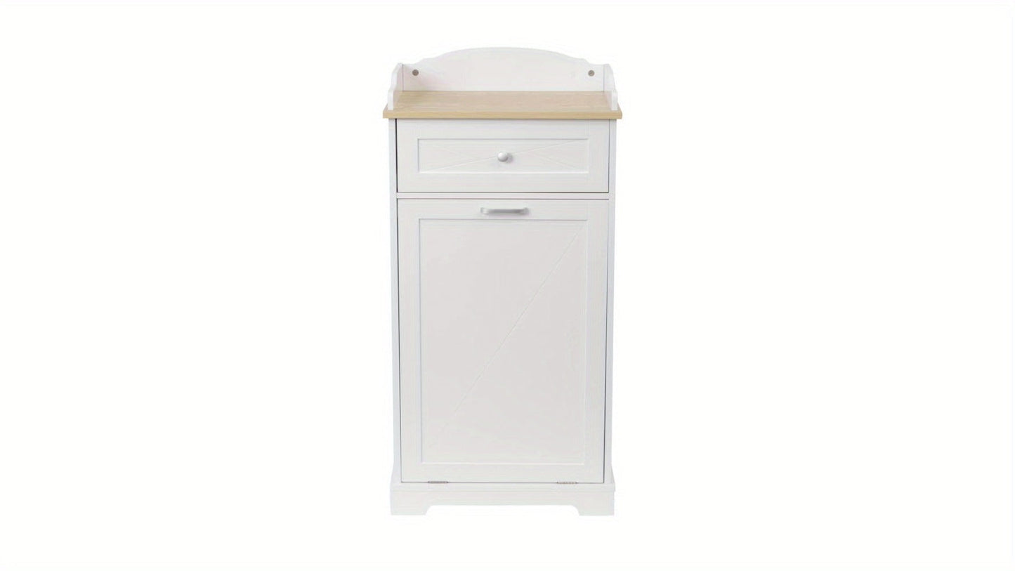 Storage Cabinet 12-Gallon Tilt-Out Trash Bin Enclosure with Top Drawer and Two Color Options