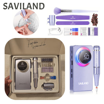 Electric Nail Drill SAVILAND Purple 50, 000 RPM Rechargeable E-File with Display, Forward-Reverse and Accessory Kit