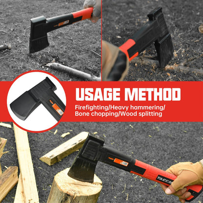 Camping Hatchet 15 Inch Splitting Axe 45 Carbon Steel with Nylon Rubber Non-Slip Handle – Teflon Blade, Blade Cover & Optional Whetstone Set