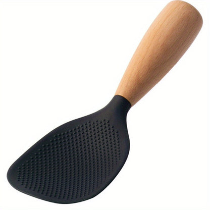 Silicone Rice Spatula Serving Spoon 2 Pack Wooden Handle Heat Resistant Durable Standing for Home Cooking, Dining and Outdoor Meals