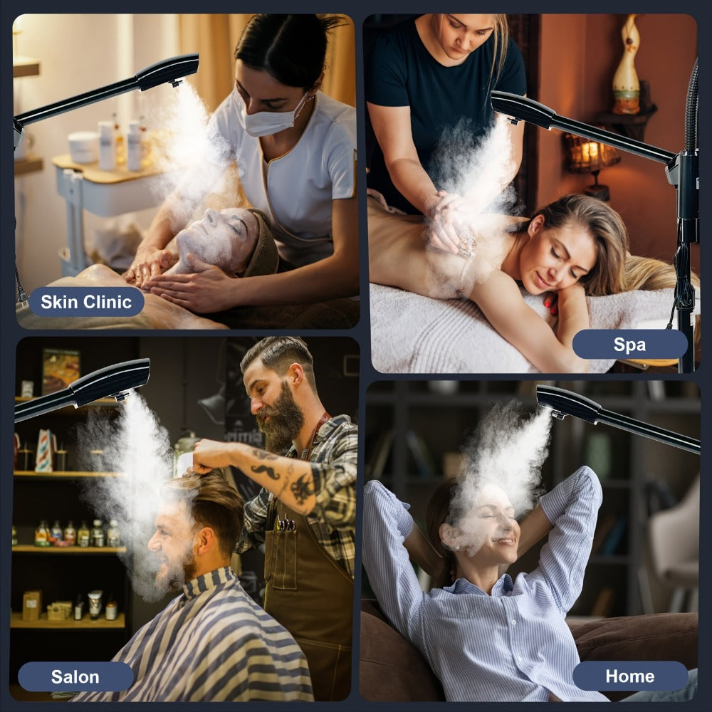 Facial Steamer with Ozone & 3X Magnifying Lamp, 2-in-1 Professional Wheeled Spa Steamer, Timer Preset