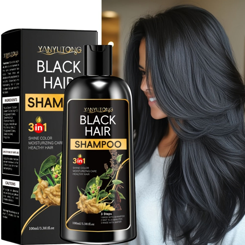 Hair Dye Shampoo Natural Plant Pigments, Fast Gray Hair Coverage in 1 Wash, 3.38oz Travel Size, Black Brown Chestnut Brown