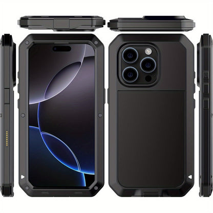 Metal Silicone Heavy Duty iPhone Case Full Body Protection – Anti-Drop Dustproof Shockproof Cover for iPhone 11 12 13 14 15 16 17 Air Plus