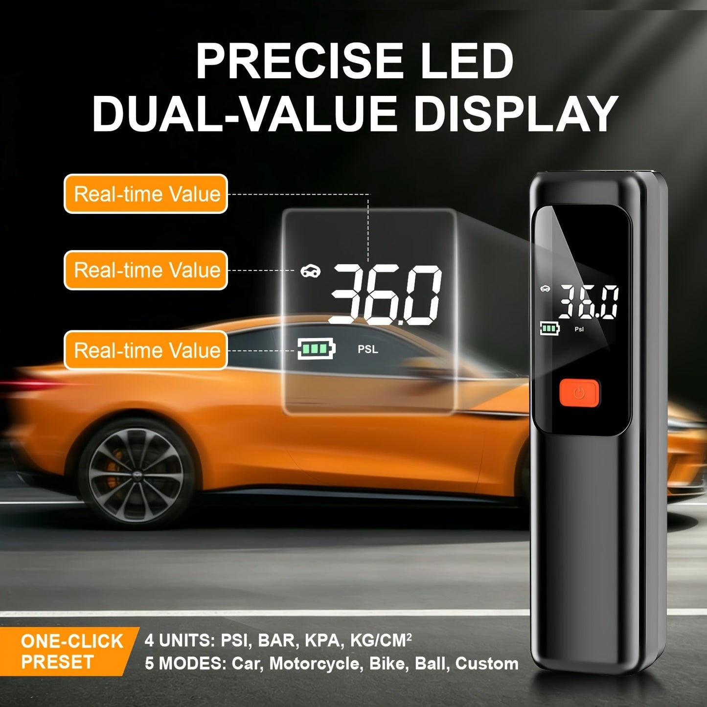 150 PSI Cordless Tire Inflator with Digital Pressure Display, Preset Controls, LED Light and Nozzle Set