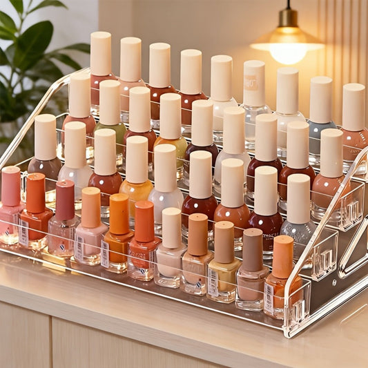 Acrylic Nail Polish Rack Holder 4-Tier Transparent Desktop Organizer Large Capacity Display Stand for Nail Studio Salon Home Vanity