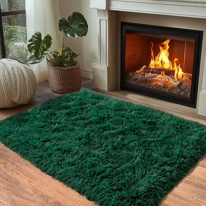 Area Rug Fluffy Faux-Fur Shag in Solid, Tie-Dye and Ombre Colors with Six available Room Sizes