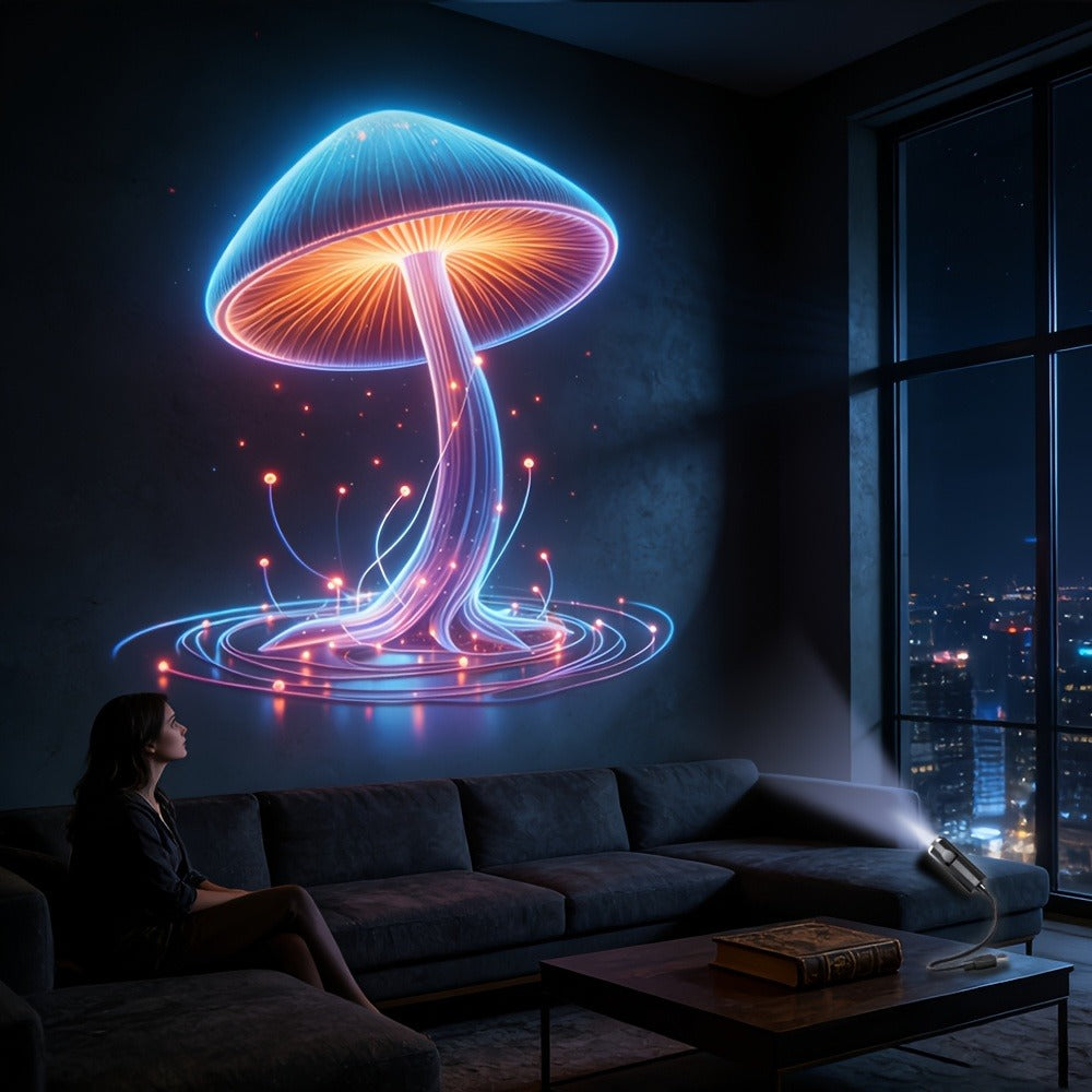 USB Projection Night Light 10-in-1 Mushroom Leaf LED Atmosphere Lamp Neon Aesthetic Room for Entryways, Bedrooms and Living Spaces