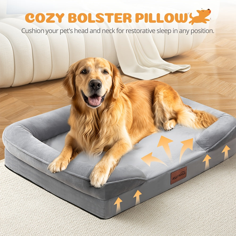 Orthopedic Dog Bed with Removable Washable Cover – High-Density Foam Dog Sofa Couch Bed, 4-Sided Bolster, Nonskid Bottom
