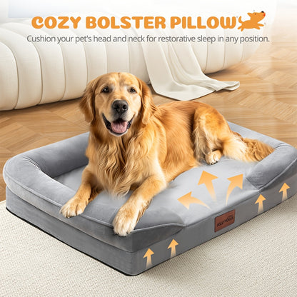 Orthopedic Dog Bed with Removable Washable Cover – High-Density Foam Dog Sofa Couch Bed, 4-Sided Bolster, Nonskid Bottom