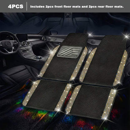 Crystal Bling Car Floor Mats for Women – Sparkling Diamond & Flash Glitter Universal Non-Slip Waterproof Auto Floor Pads