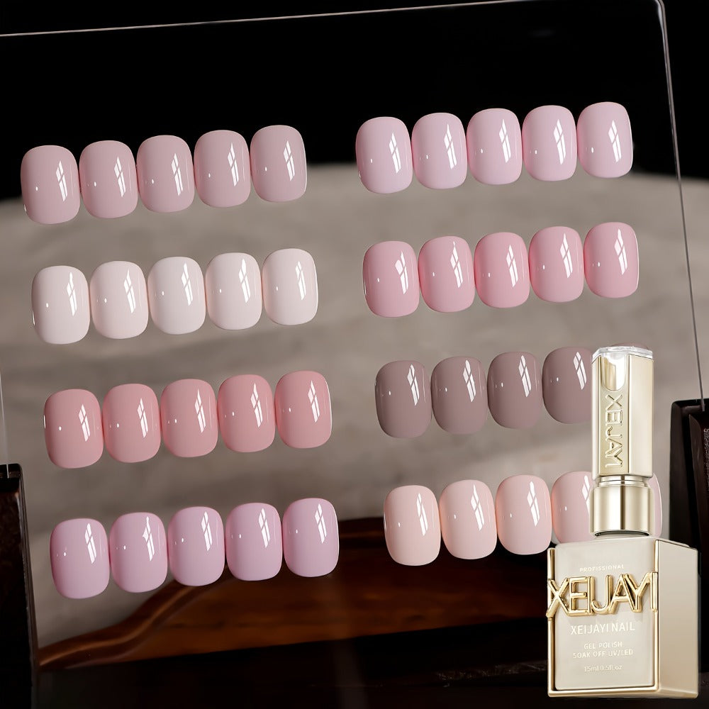 Gel Nail Polish 8-Color Gentle Pink Set in 0.51oz Bottles with Shades 001-008 and LED Soak-Off Cure for Nail Art