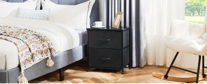 Nightstand with 2 Storage Drawers, 20" Bedside Table with Wooden Top & Fabric Cabinet, Steel Frame Mini Dresser for Bedroom