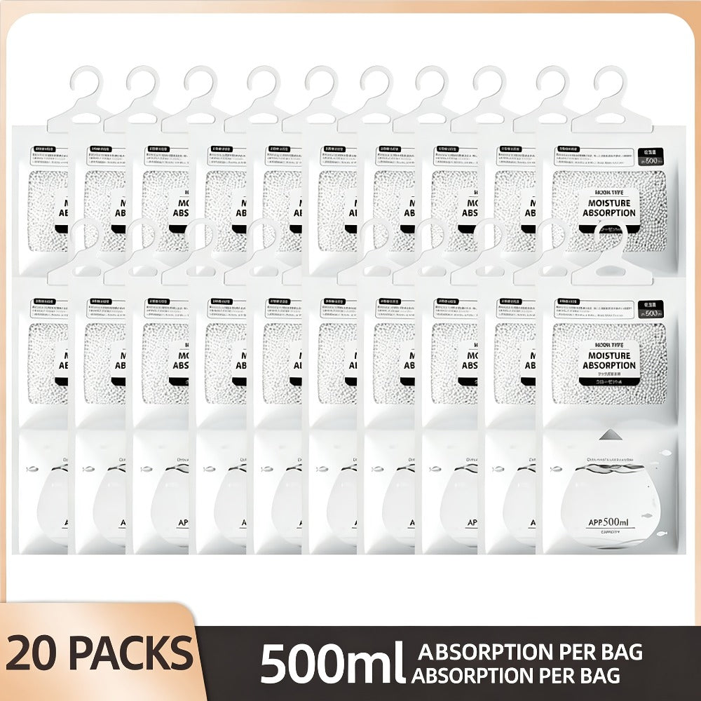 Moisture Absorber Bags 20 Pack Hanging Dehumidifier Bags 90-Day Power-Free Reusable Damp for Entryways, Bedrooms and Living Spaces