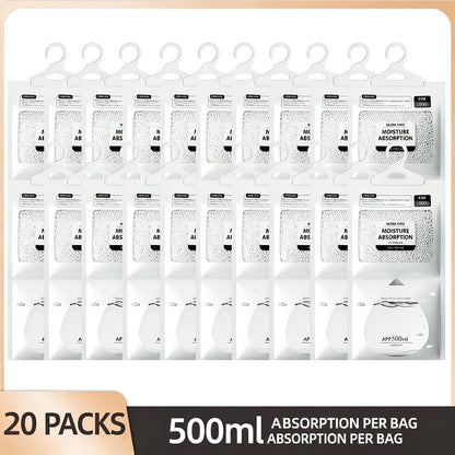 Moisture Absorber Bags 20 Pack Hanging Dehumidifier Bags 90-Day Power-Free Reusable Damp for Entryways, Bedrooms and Living Spaces