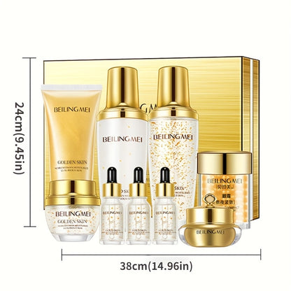 Skincare Set with BEILINGMEI Label, 9 Golden-Skin Collagen Hyaluronic Acid and Niacinamide Items