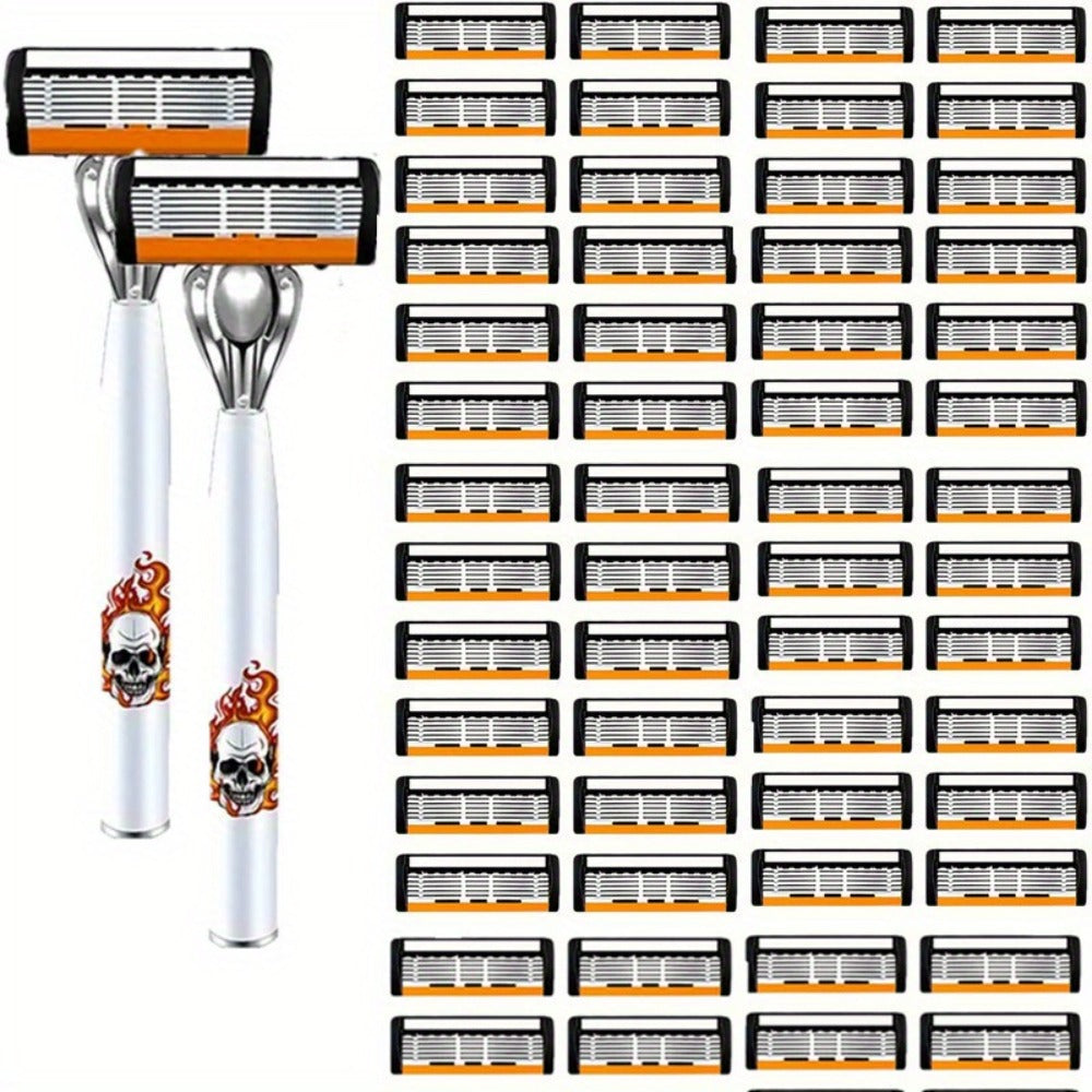 Men's Safety Razor with Replacement Blades - Anti-Slip Stainless Steel Handle Shaver for Beard & Sideburns