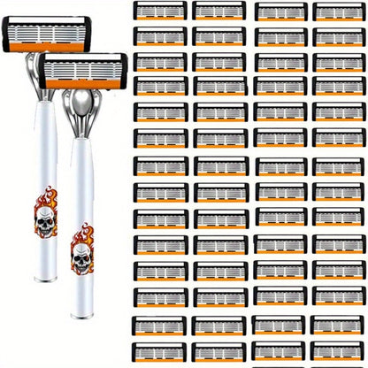 Men's Safety Razor with Replacement Blades - Anti-Slip Stainless Steel Handle Shaver for Beard & Sideburns