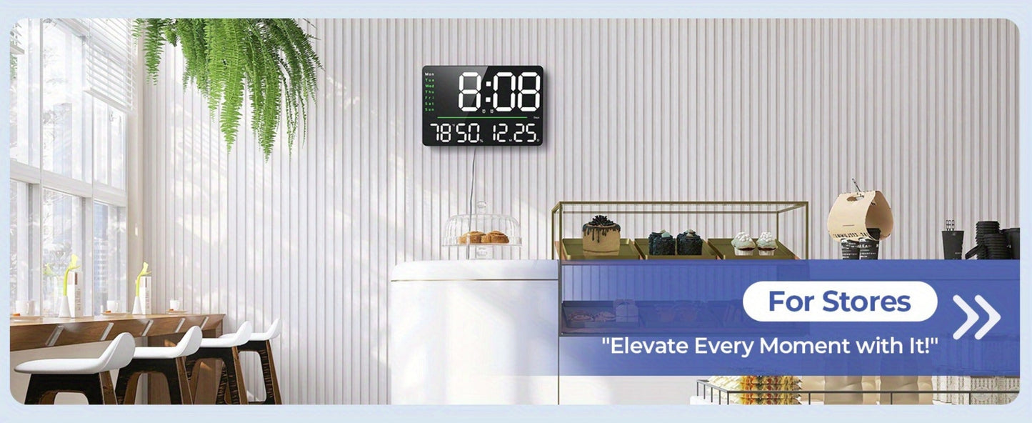 16-Inch Digital Wall Clock with LED Display, Remote, Dimmer Modes, Calendar and Indoor Temperature Readout