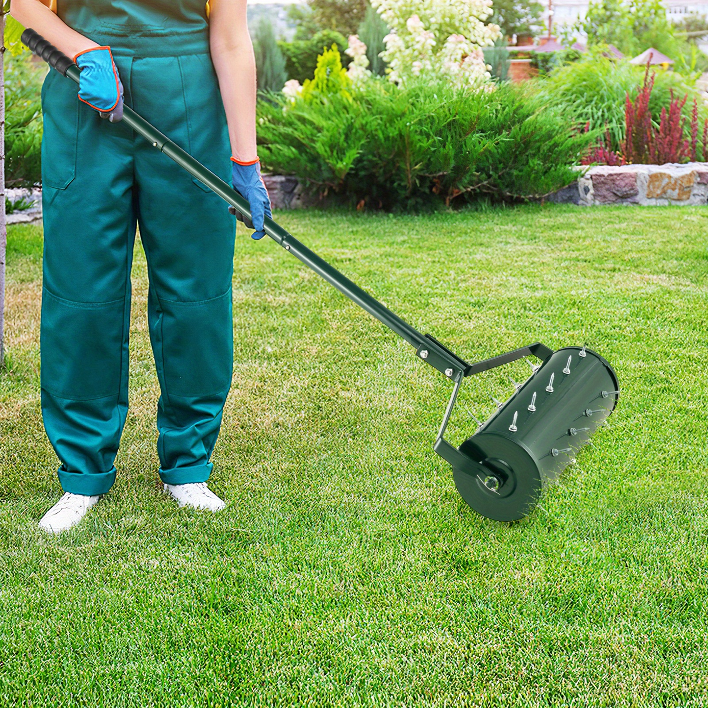 Rotary Lawn Aerator 18" Spike Drum with 27 Galvanized Steel Spikes, Fillable with Sand or Stone