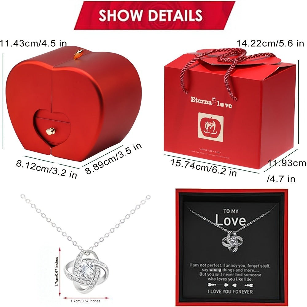 Preserved Real Rose Gift Box with I Love You in 100 Languages Necklace, Romantic Gifts for Girlfriend Wife Mom