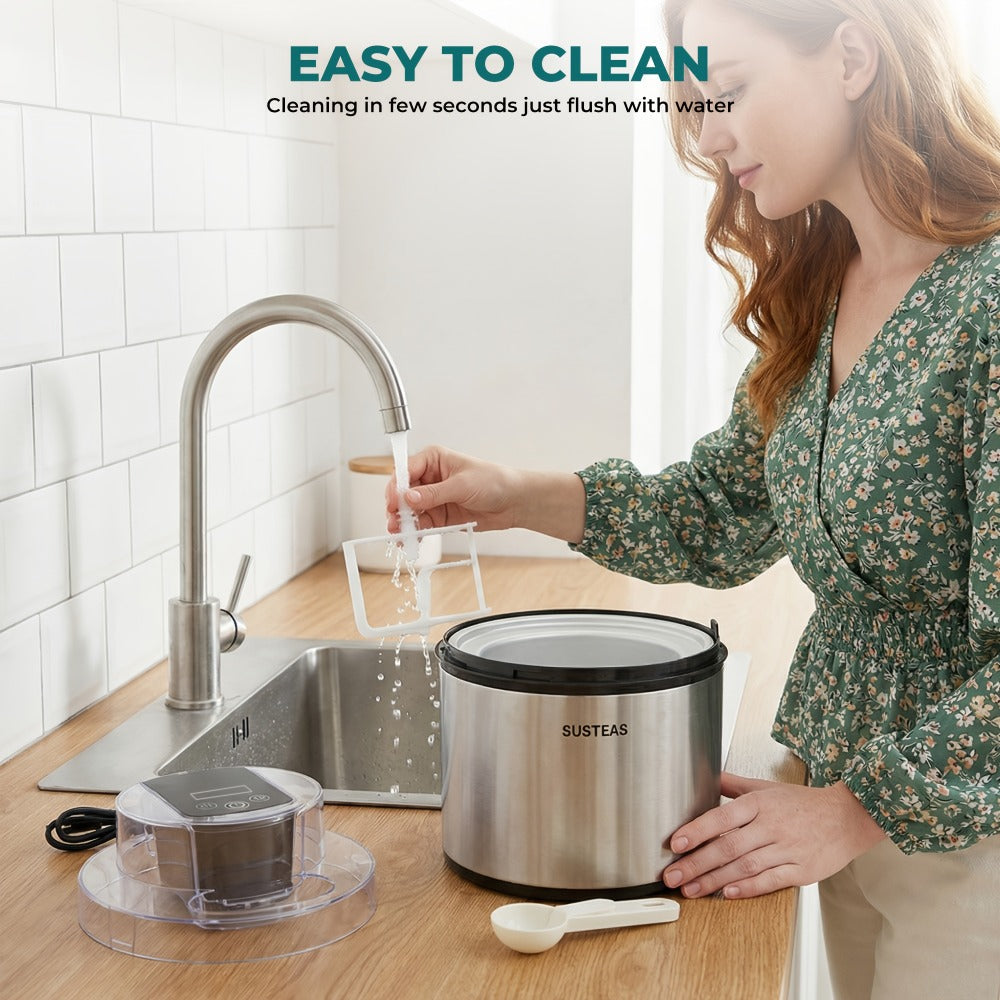 Ice Cream Maker 2 Liter Large Stainless Steel with LED Screen - Electric Ice Cream Machine for Home