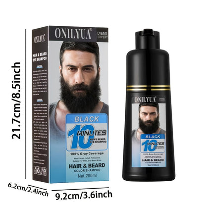 Beard Dye Shampoo for Men 2-in-1 Hair & Beard Grey Coverage Argan Oil No-Mix Formula for Bath Time, Home Spa and Personal Care