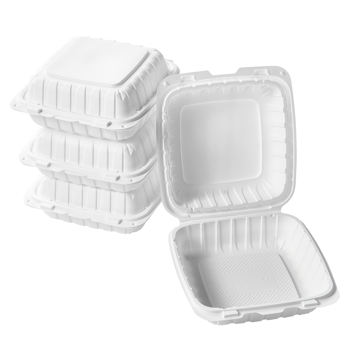 Disposable Food Containers Take Out Boxes with Lids - 7" 8" 9" Plastic Clamshell Meal Prep Containers 1 & 3 Compartment Reusable White