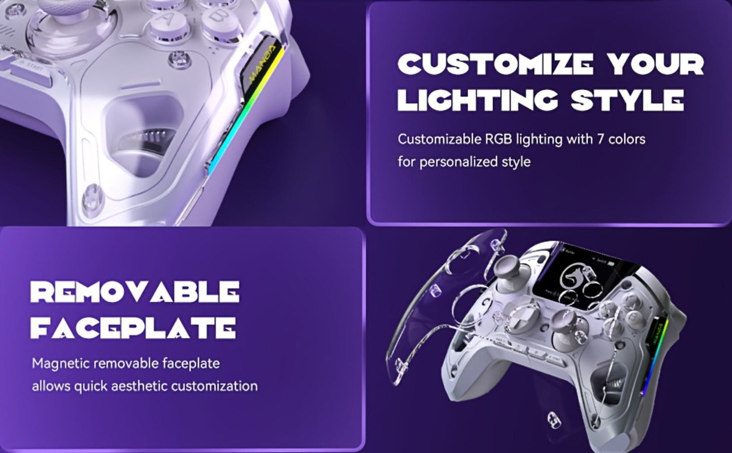 Hall-Effect Wireless Gaming Controller in White with Interactive Screen, RGB Lighting and Charging Dock