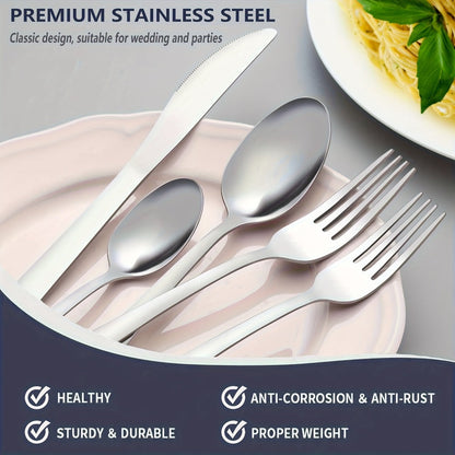 Stainless Steel Flatware Set in 60- or 90-Piece Silver Configurations with Five-Piece Place Settings