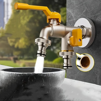 Garden Hose Faucet Dual Outlet Stainless | Outdoor Spigot Sprinkler