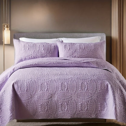 Quilt Set 3 Piece Soft Lightweight Bedding – Thin Bed Quilt with 2 Pillowcases for Bedroom Guest Room, Full Queen King