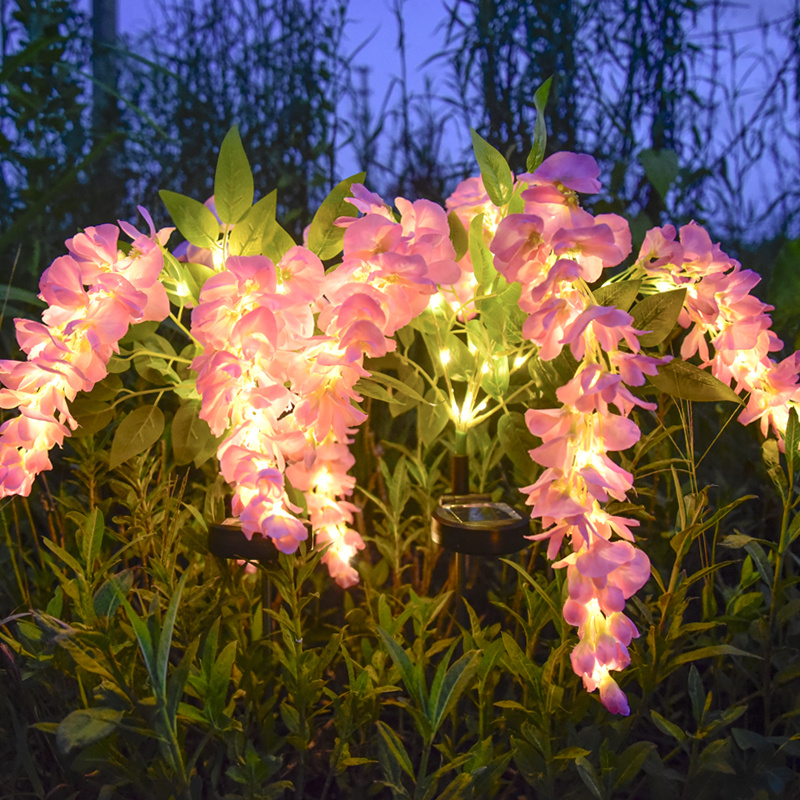 Solar Garden Lights 52-LED Wisteria Flower Stake with Two Modes and Six Color Options for Patio