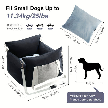 Dog Car Seat Carrier Booster with Safety Harness – Pet Travel Seat for Dogs & Cats, Handheld & Shoulder Strap, Fits Front & Back Seat