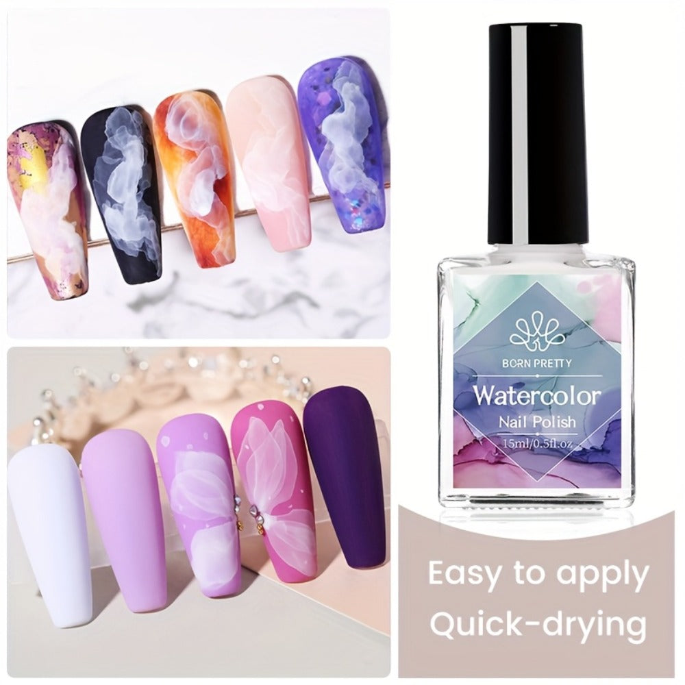 Gel Nail Polish Blooming White Watercolor Gel with Gradient Flower and Marble Effects for UV/LED Soak-Off Nail Art