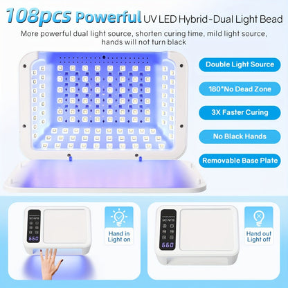 Sun-D5 Dual-Hand UV/LED Nail Lamp with 108-Bead Label, Removable Base, LCD and Four Timers
