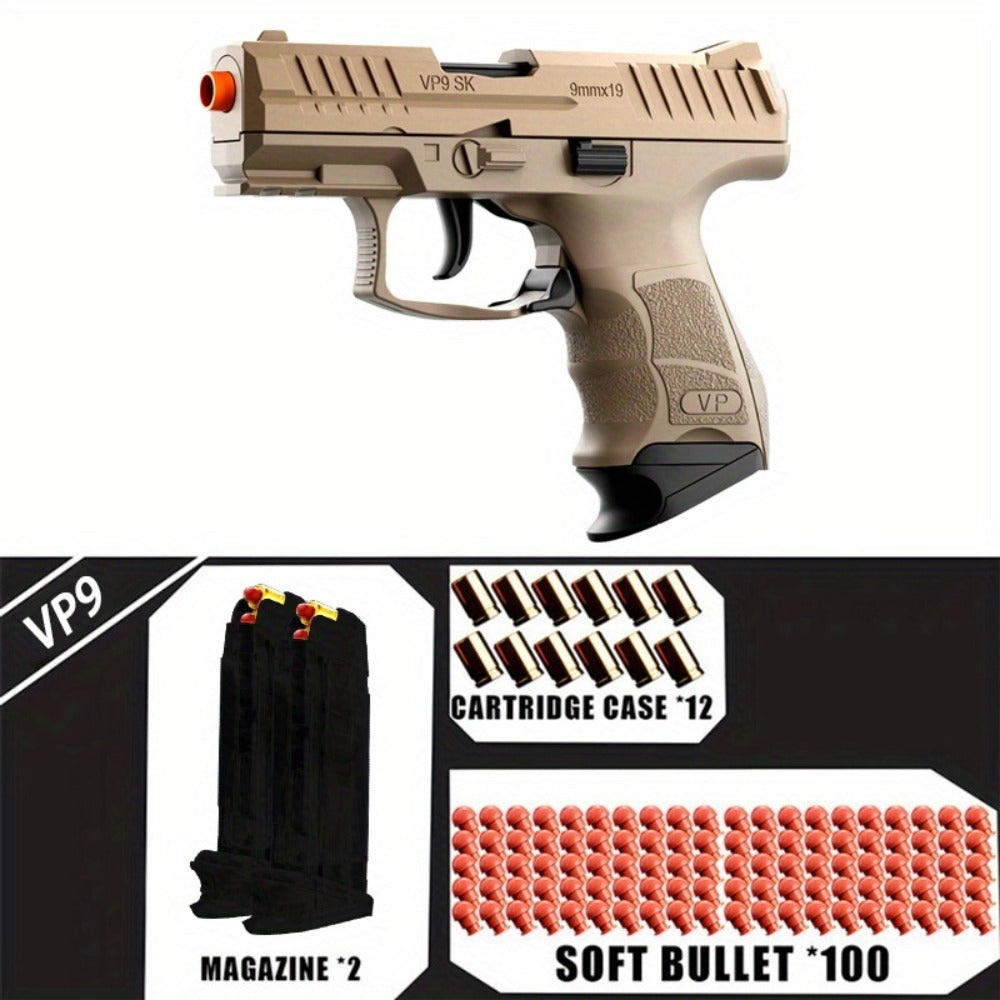 VP9 Bullet Toy Gun Pistol with Shell Ejecting System, Upgraded Semi-Auto Foam Blaster for Boys, Outdoor Shooting Game