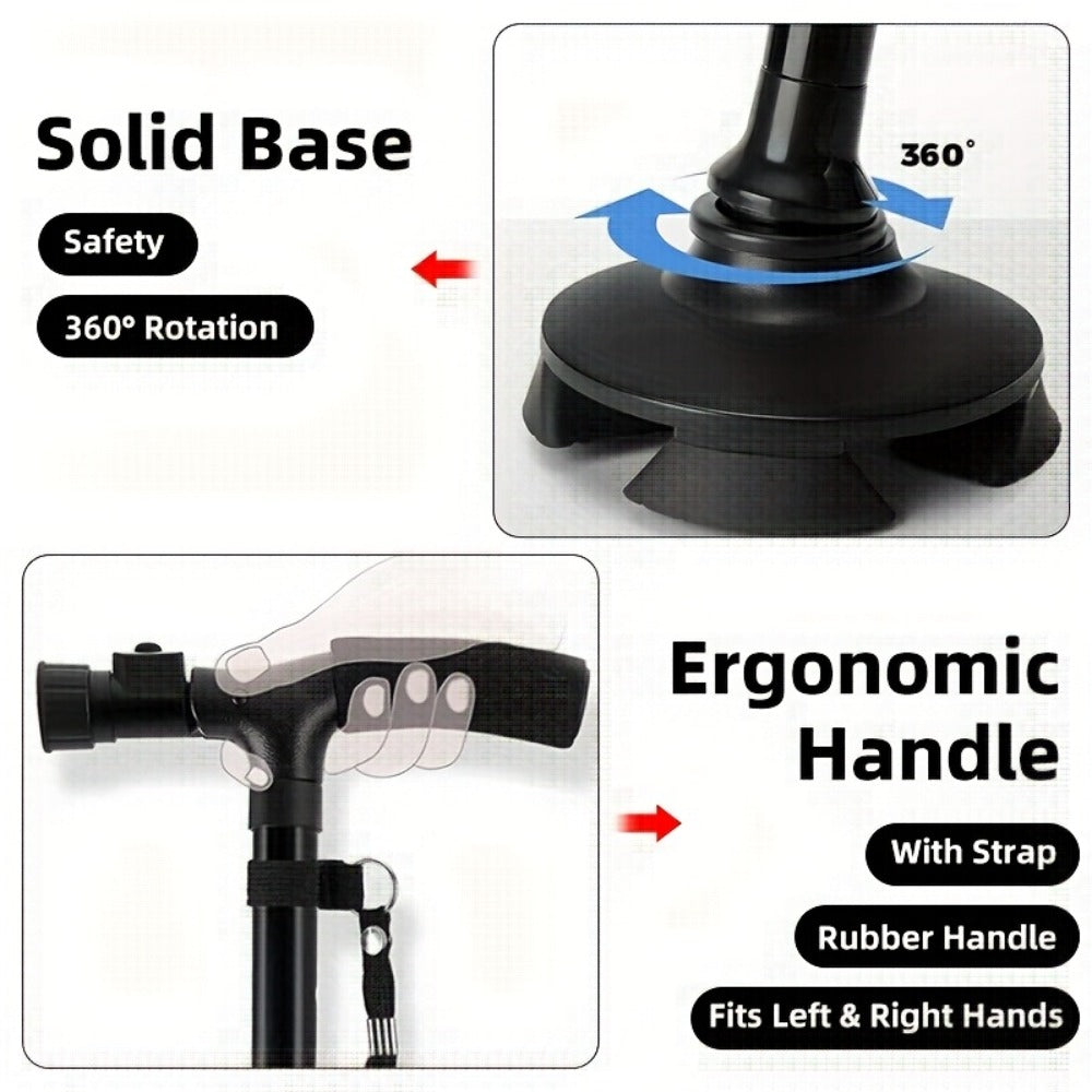 Foldable Walking Cane for Seniors Adjustable Height Folding Stick with Wrist Strap T-Handle for Entryways, Bedrooms and Living Spaces