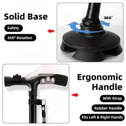 Foldable Walking Cane for Seniors Adjustable Height Folding Stick with Wrist Strap T-Handle for Entryways, Bedrooms and Living Spaces