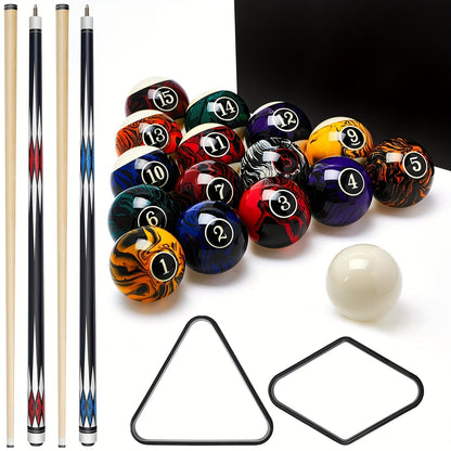 20-Piece Pool Ball and Cue Set with 16 Graphic Billiard Balls, Two Cues and Two Ball Racks