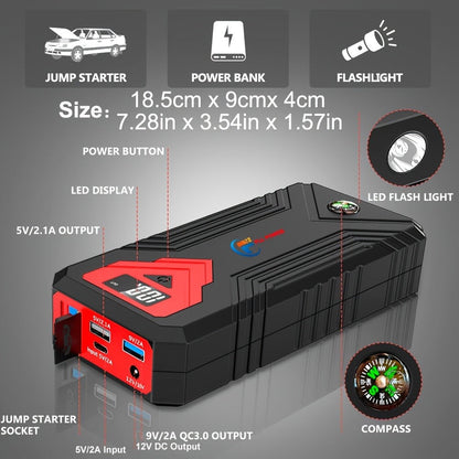 12V Jump Starter with F07, F13, F19 or F03 Black Model Options, Digital Display, LED Light and USB Connections